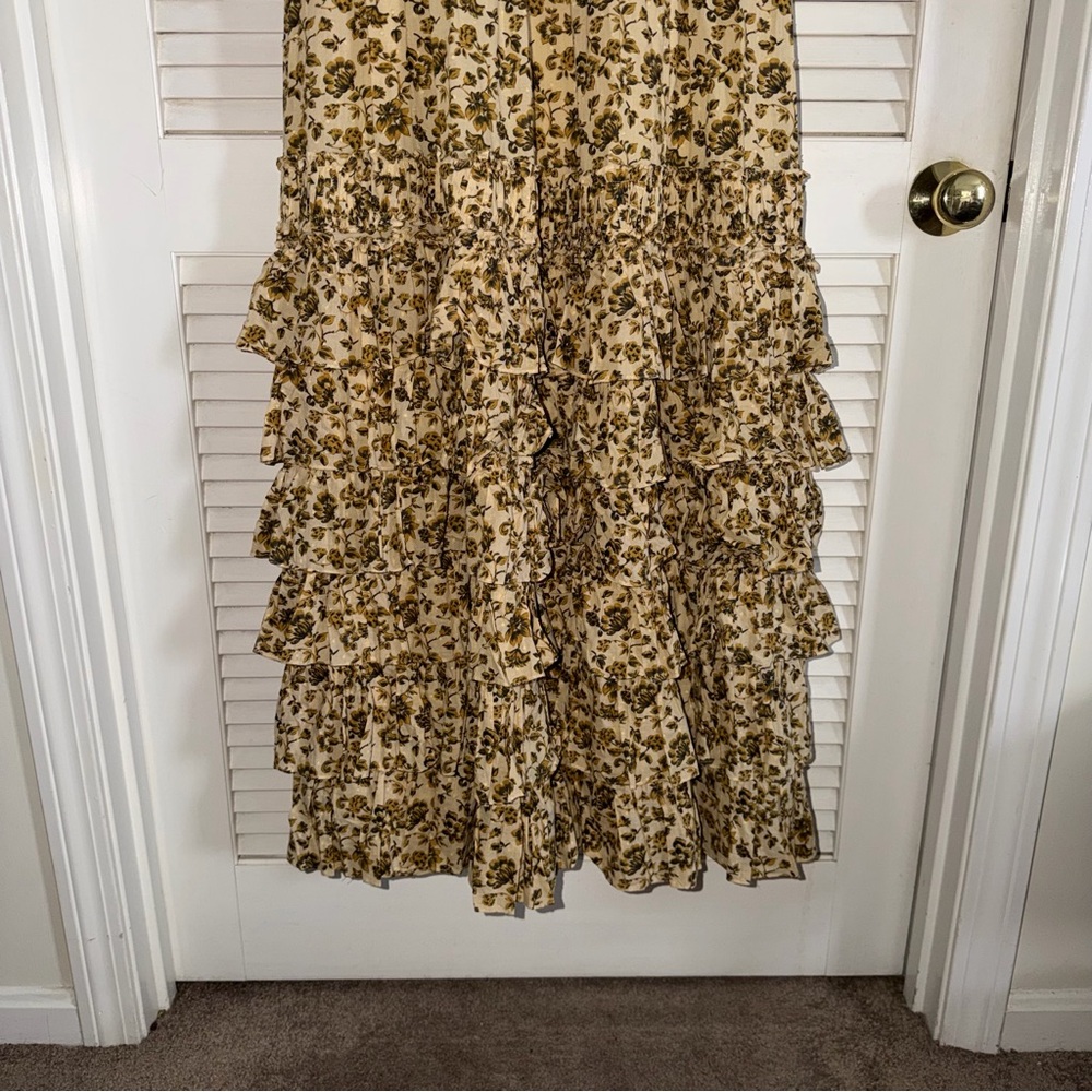 Mac Duggal Cream and Brown Floral Maxi Dress. Sz 8. NWT - Picture 3 of 12